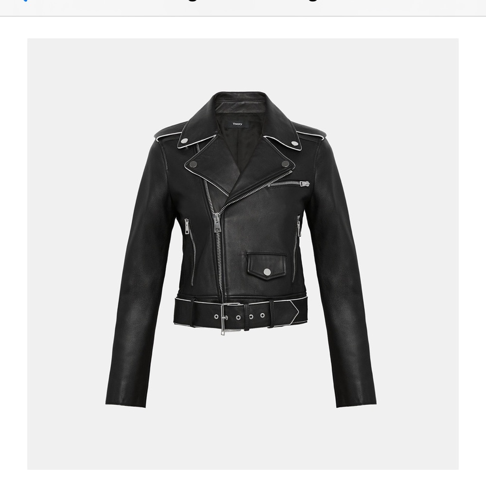 Theory Leather Shrunken Moto Jacket Size M
